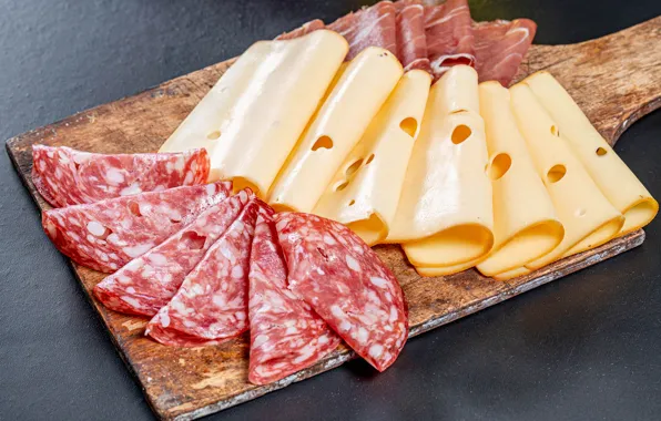 Cheese, Board, sausage, bacon, cheese, sausage, ham