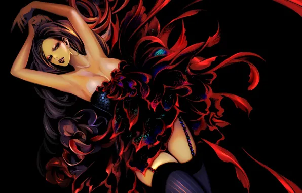 Girl, the dark background, red, stockings, dress, art, shuttlecocks, sayaka