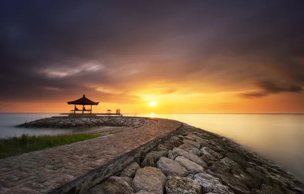 Sea, landscape, nature, gazebo