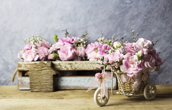 Flowers, petals, pink, vintage, wood, pink, flowers, beautiful