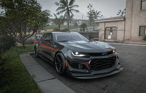 Picture palm trees, reflection, Hennessey, race cars, Forza Horizon, CGI, video games, Forza