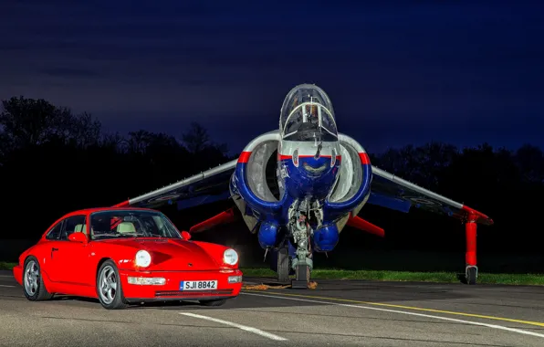 Auto, the evening, Porsche, fighter, the airfield