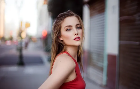 Summer, look, girl, the city, street, model, makeup, long hair