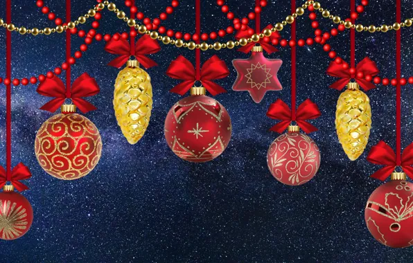 Winter, balls, holiday, Christmas, New year, beads, bumps, blue background