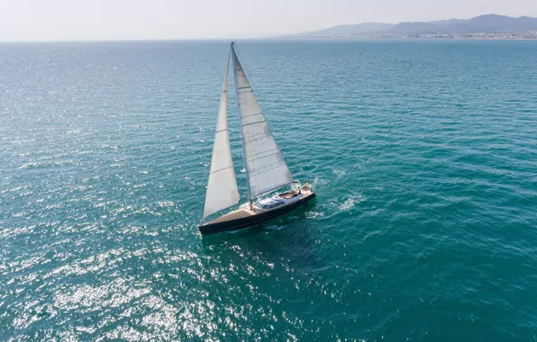 Sea, the way, movement, the wind, coast, yacht, sails, sailing boat