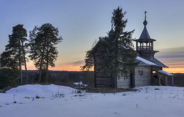 Spring, the evening, village, Church, Karelia, Manga