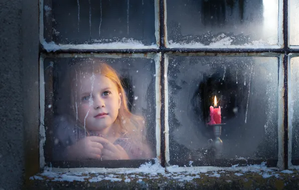 Candles, window, girl