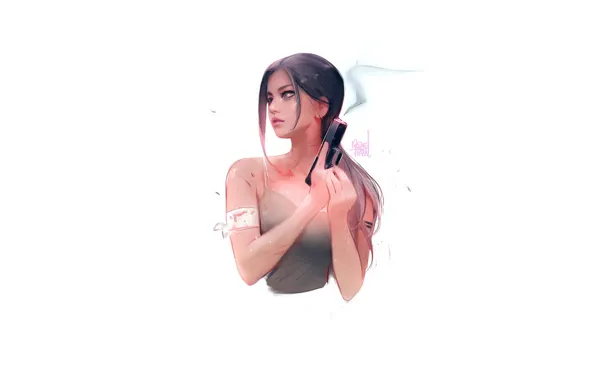 Picture girl, face, gun, haze, cutie