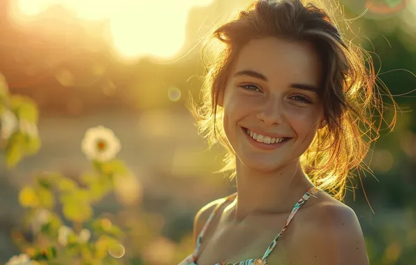 Field, summer, look, girl, the sun, rays, light, joy