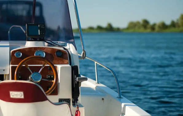 River, boat, yacht, the wheel, cockpit, motor boat