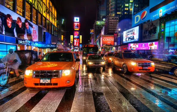 Picture night, new York, night, new york, usa, nyc, Times Square, Rain Dance