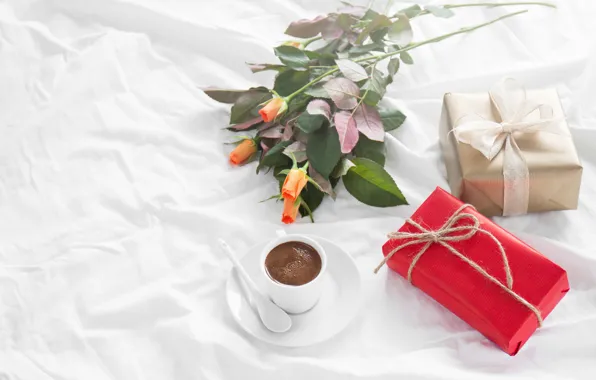 Roses, love, romantic, gift, coffee, breakfast, roses, valentine`s day