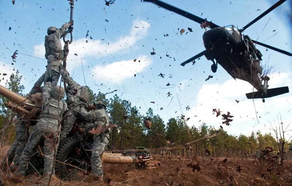 Leaves, the wind, Helicopter, soldiers, USA, BBC, HH-60, gun