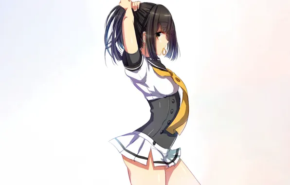 Girl, sexy, blouse, anime, beautiful, short hair, pretty, brunette