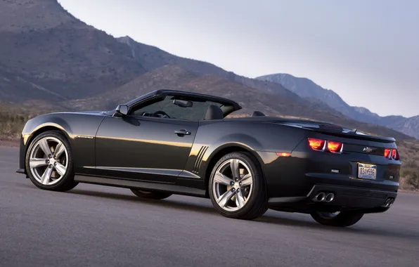 Picture the sky, mountains, black, convertible, Chevrolet, muscle car, camaro, chevrolet