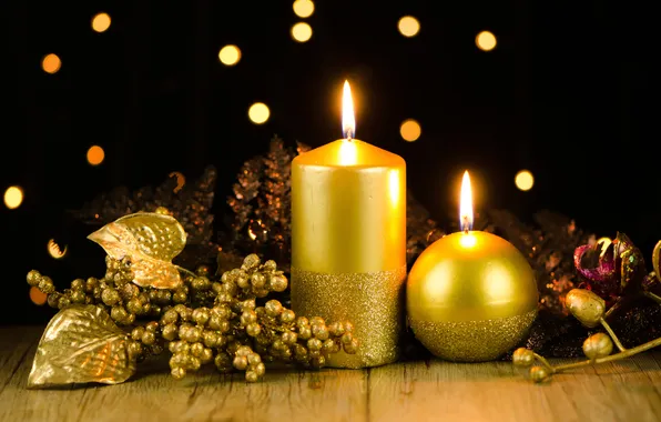 Table, holiday, candles, the scenery, gold, candle