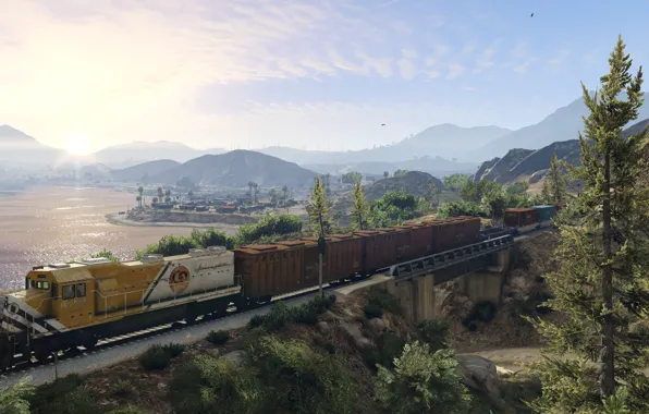 Landscape, train, Grand Theft Auto V