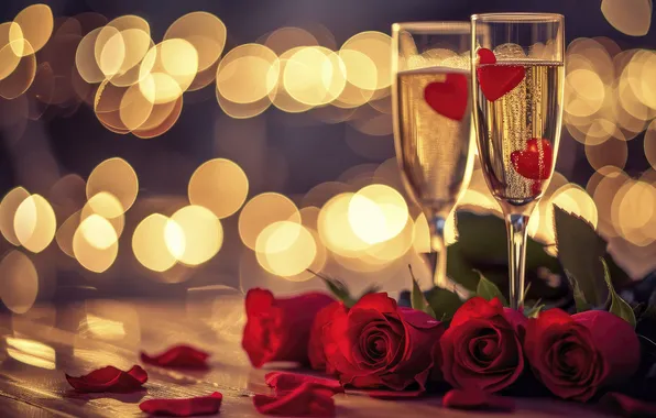 Love, flowers, holiday, wine, heart, roses, bouquet, heart