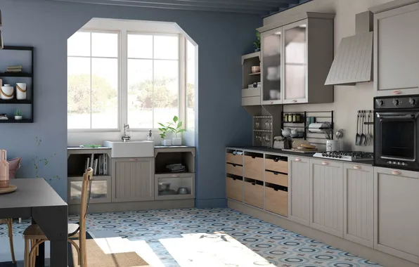 Style, Villa, interior, Italy, kitchen, dining room, dining area, Italian design