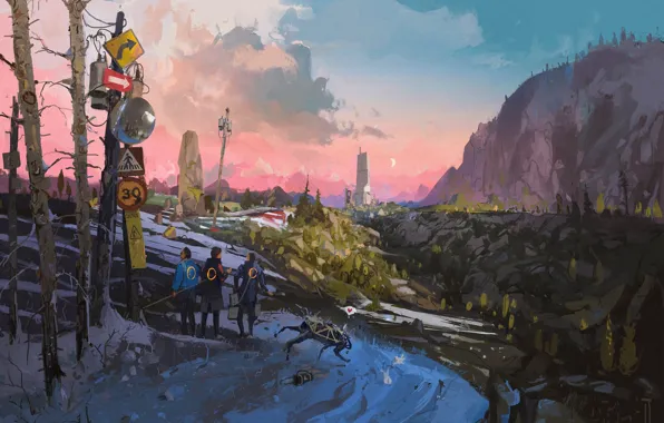Landscape, people, working