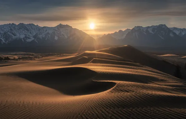 The sun, hills, desert, dunes, Sands