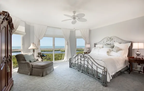 Picture design, carpet, bed, chair, window, curtains, bedroom