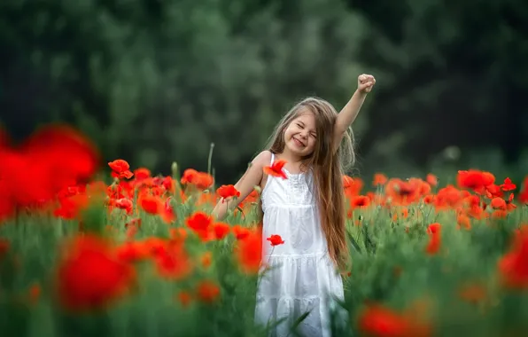 Field, summer, joy, flowers, nature, face, pose, smile