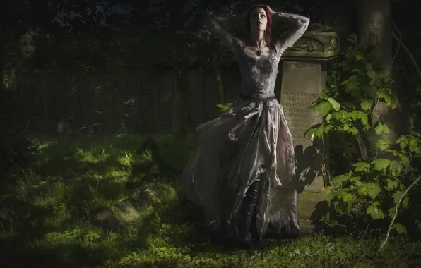 Girl, labels, grave, photoart