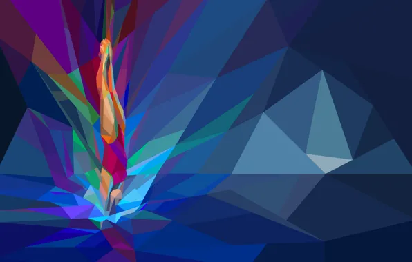 Pool, athlete, low poly, diving