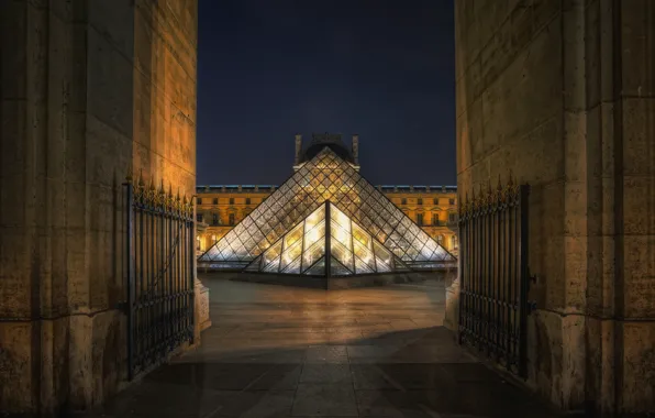 Night, France, Paris, The Louvre, paris, night, france, louvre