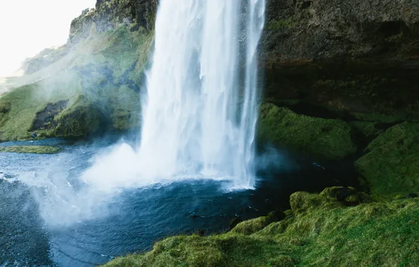 Greens, lake, rocks, waterfall, pond