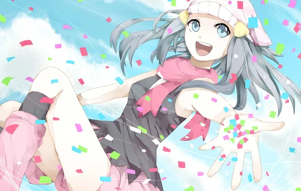 Girl, joy, art, confetti, pokemon, Hibiya, Hikari