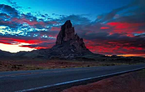 Picture road, clouds, AZ, glow, USA, mountain Apache