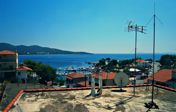 Home, Sea, The city, Greece, pier, Roof, Architecture
