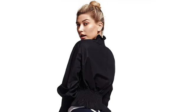 Look, girl, back, jacket, Hailey Baldwin