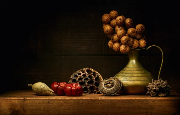 Seeds, pitcher, still life