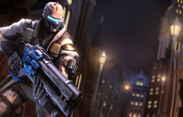 Night, the city, rendering, mask, soldiers, overwatch, soldier 76, jack morrison