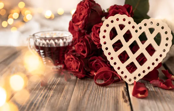 Love, flowers, heart, roses, bouquet, red, heart, Valentine's Day