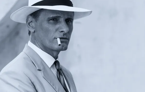 Portrait, hat, cigarette, actor, Viggo Mortensen