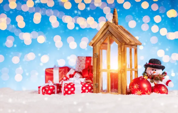 Winter, snow, decoration, snowflakes, tree, New Year, Christmas, lantern