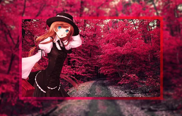 Picture Red, Trees, Anime, Anime, Anime girl
