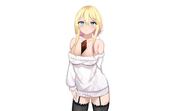 Picture girl, sexy, cleavage, thighhighs, long hair, dress, boobs, anime