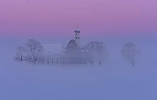 Picture winter, snow, Germany, Bayern, haze, haze, Schwangau, Church of the Holy Kalman