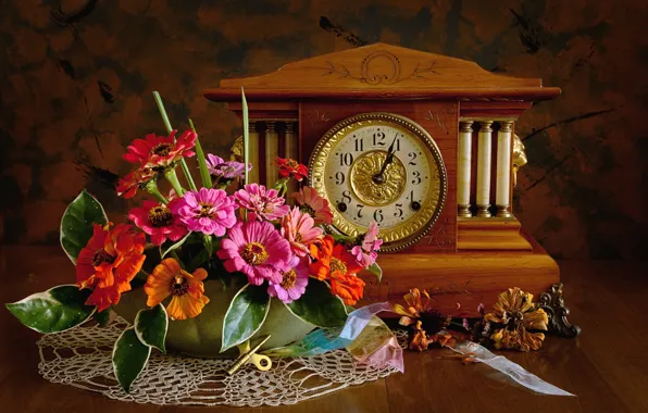 Picture watch, bouquet, texture, zinnia