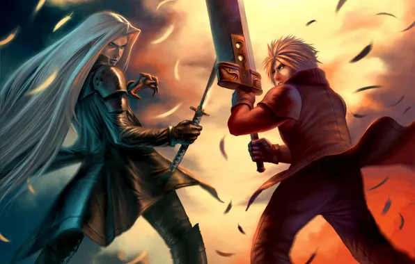 The game, anime, art, guys, two, Final Fantasy VII