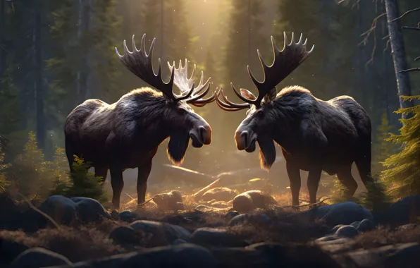 Forest, moose, moose, AI art, neural network
