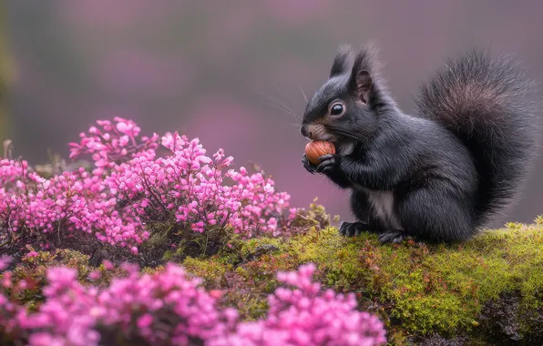 Flowers, glade, walnut, protein, black, pink, bushes, meal
