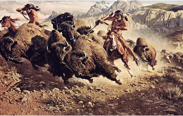 Picture buffalo, hunting, native american, Indians, Indians hunting