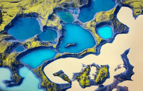 Water, Islands, nature, rocks, Iceland, the view from the top, lake, aerial photography