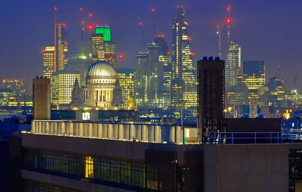 Night, lights, England, London, home, panorama